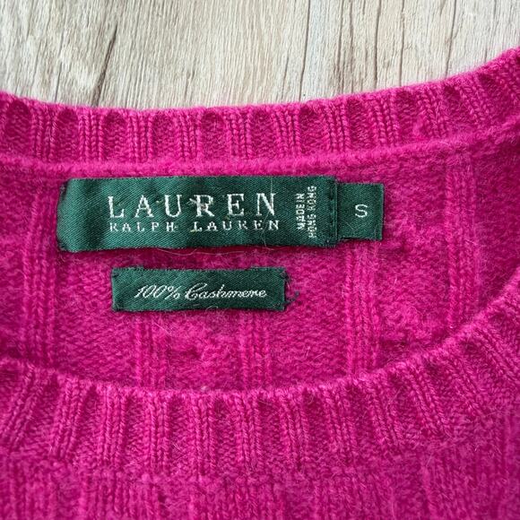 Lauren Ralph Lauren Women 100% Cashmere Cable Knit Sweater Hot Pink Small Luxury - Picture 3 of 9